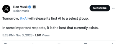 马斯克XAI产品11月4日重磅推出，号称世界上最强人工智能